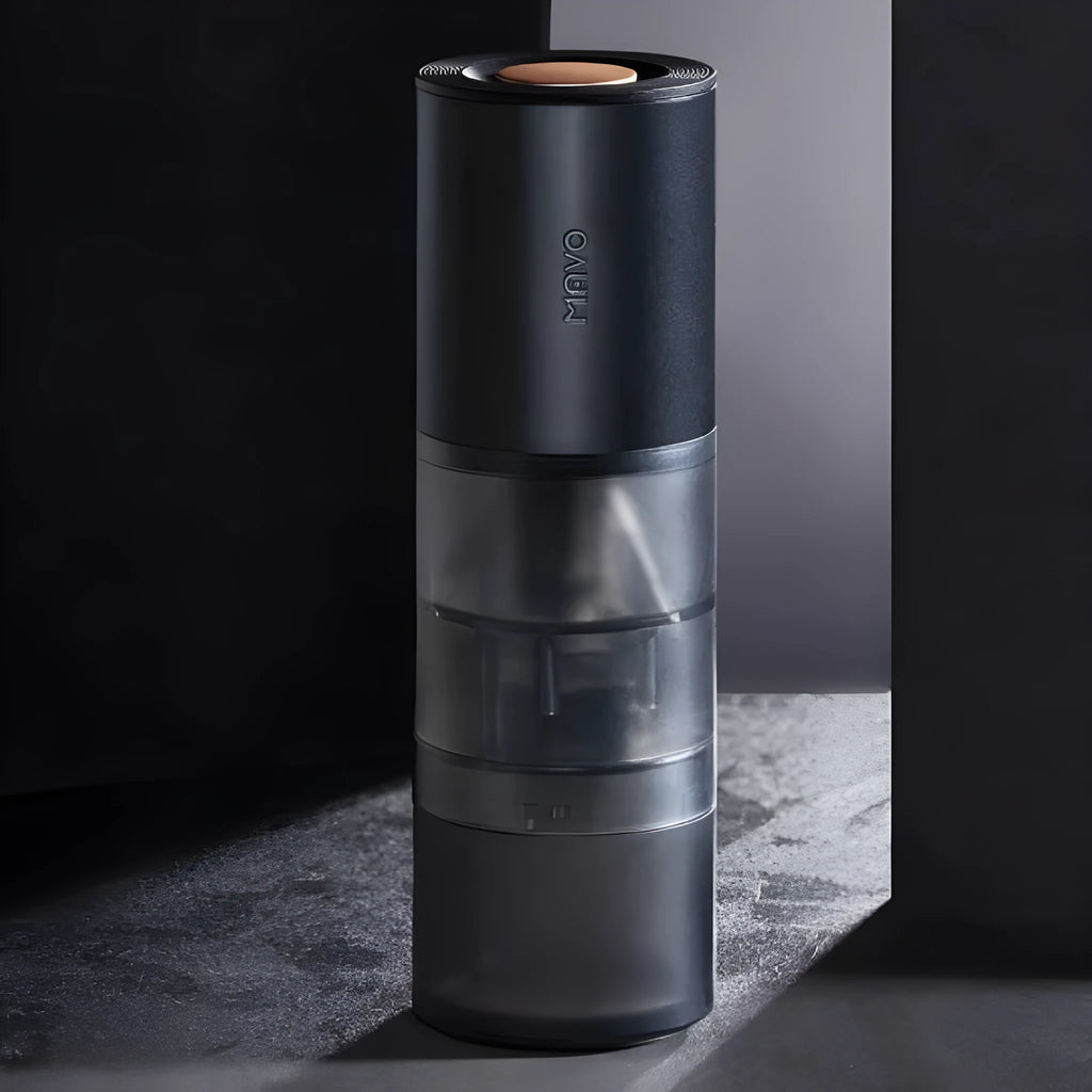Electric coffee bean grinder with stainless steel blades and portable set including handle and bag