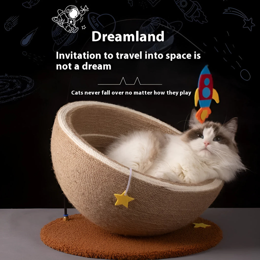 Large integrated cat scratching post and bed combo in starlight sisal nest colour