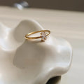 Golden stainless steel women's ring with love heart or oval centrepiece in sizes no.5 to no.8
