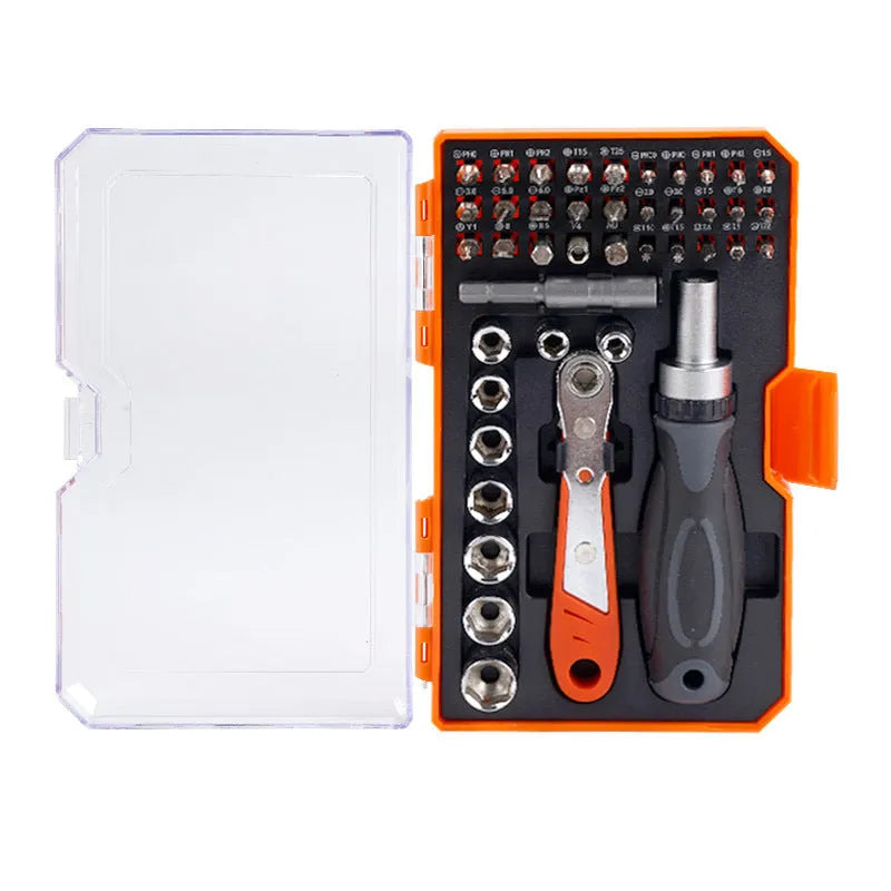 42-in-1 ratchet screwdriver set with chrome vanadium steel bits in black bottom case