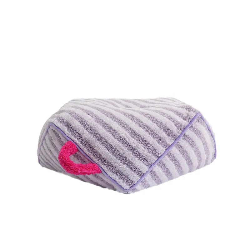 Striped soft velvet pet bed for dogs with plush fabric construction in orange, purple and yellow colour options