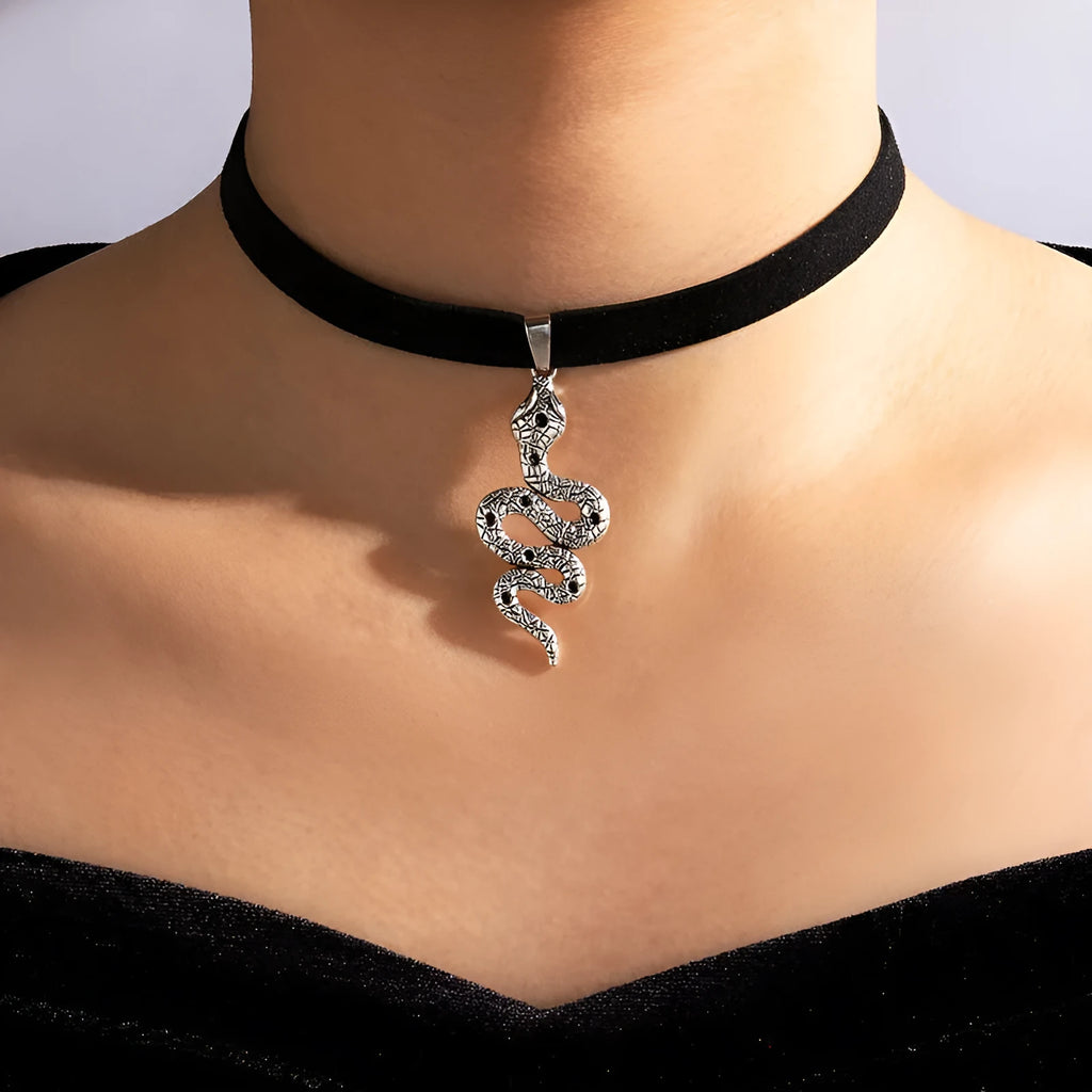 Baroque snake shape choker necklace gothic grunge style women silver gold alloy gift
