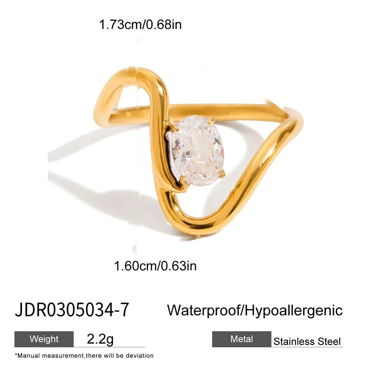Geometric titanium steel zircon ring in silver tone on a grey background.