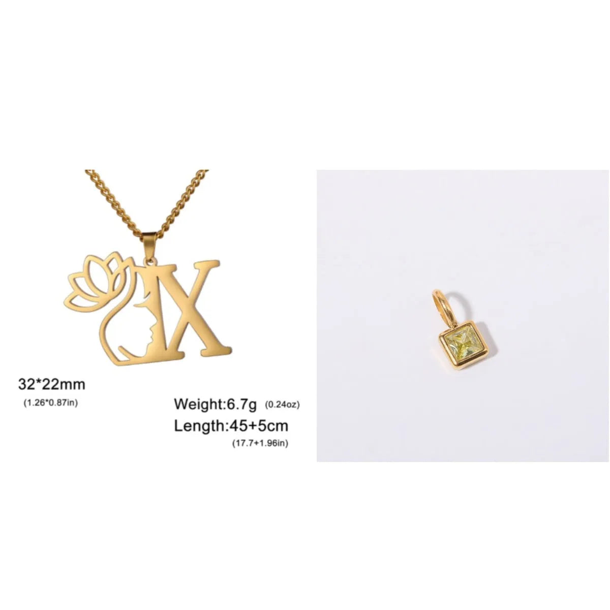 Stainless steel cross chain necklace with pendant in gold or silver electroplated finish