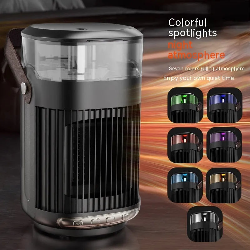 Black portable PTC heater with humidifier showing front control buttons and compact design