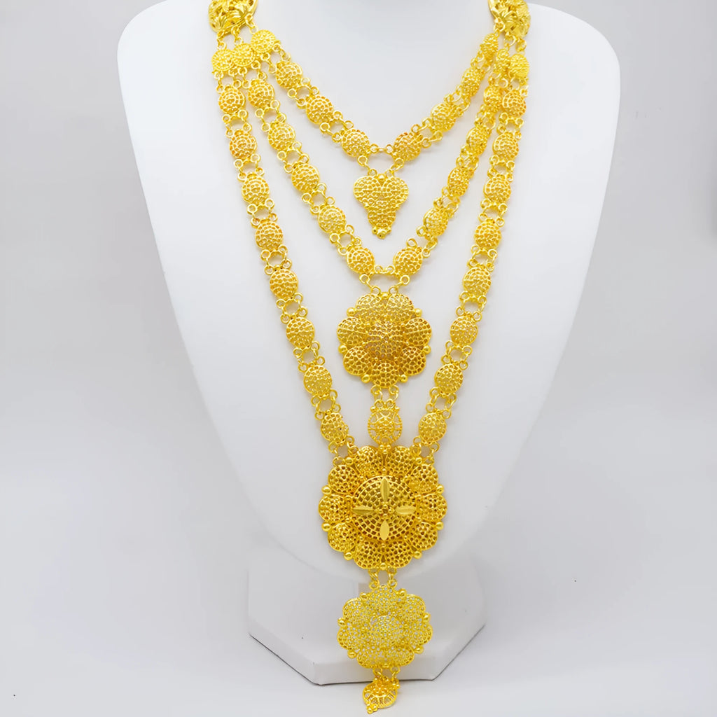 Golden tassel water wave chain necklace set with earrings bracelet ring for women