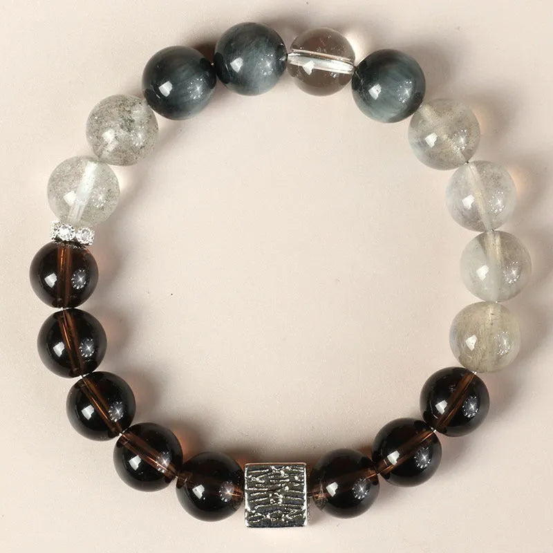 Khaki crystal couple bracelet with geometric shape and Chinese style elements