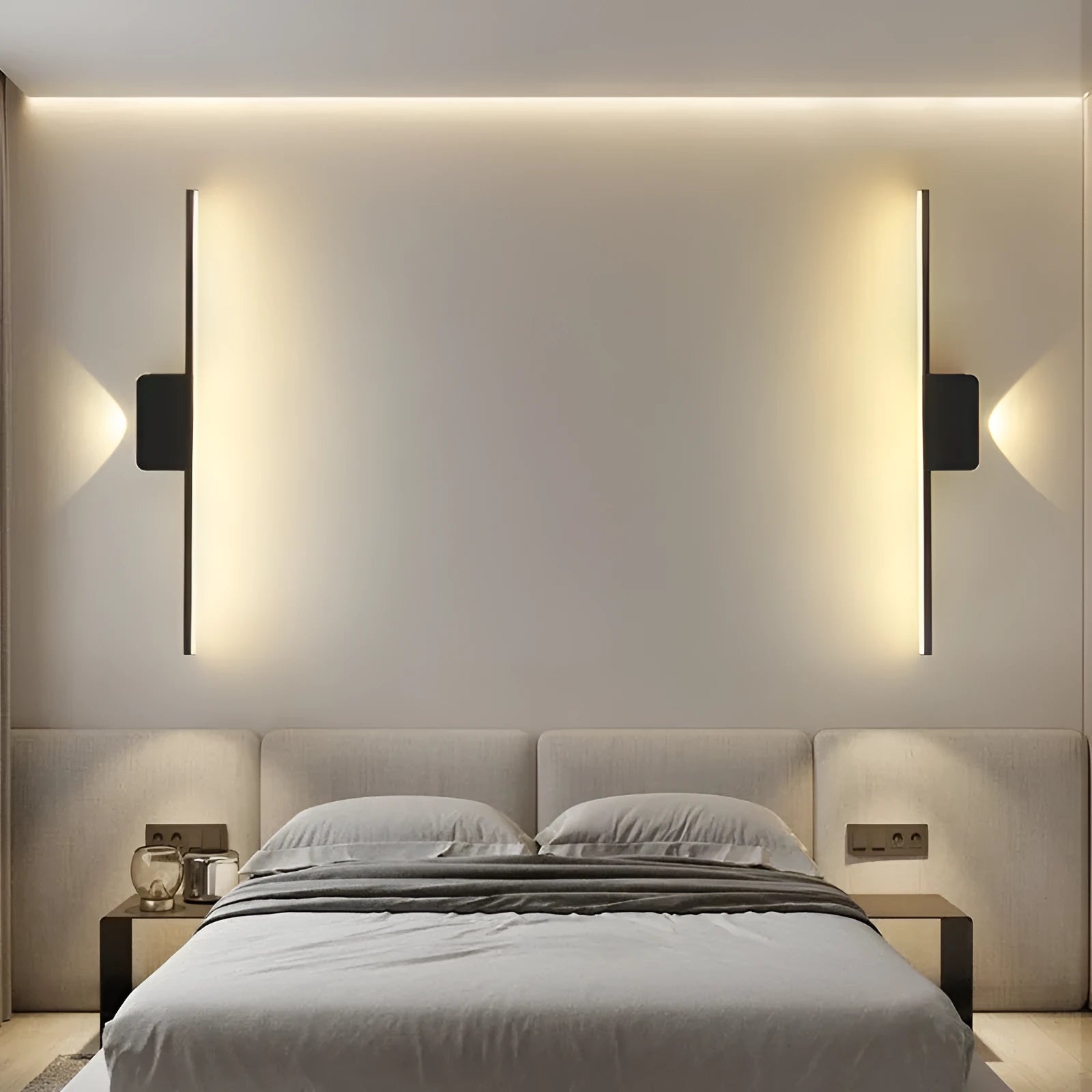 Modern simple black LED mirror headlight bedside lamp 40cm 55cm warm white light