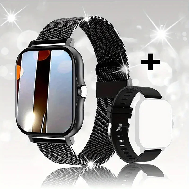 Smart watch with 144-inch touch screen showing heart rate display and Bluetooth calling interface