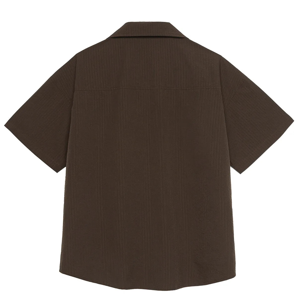 Brown striped outdoor shirt with Cuban collar and short sleeves for mountain camping