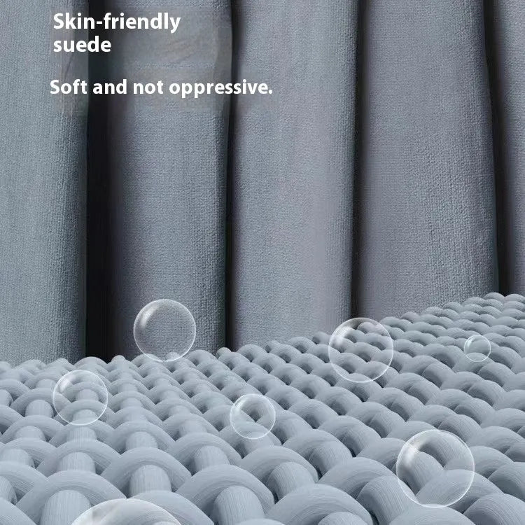 Blue adult mummy-style nylon camping sleeping bag laid out, showing its dimensions.