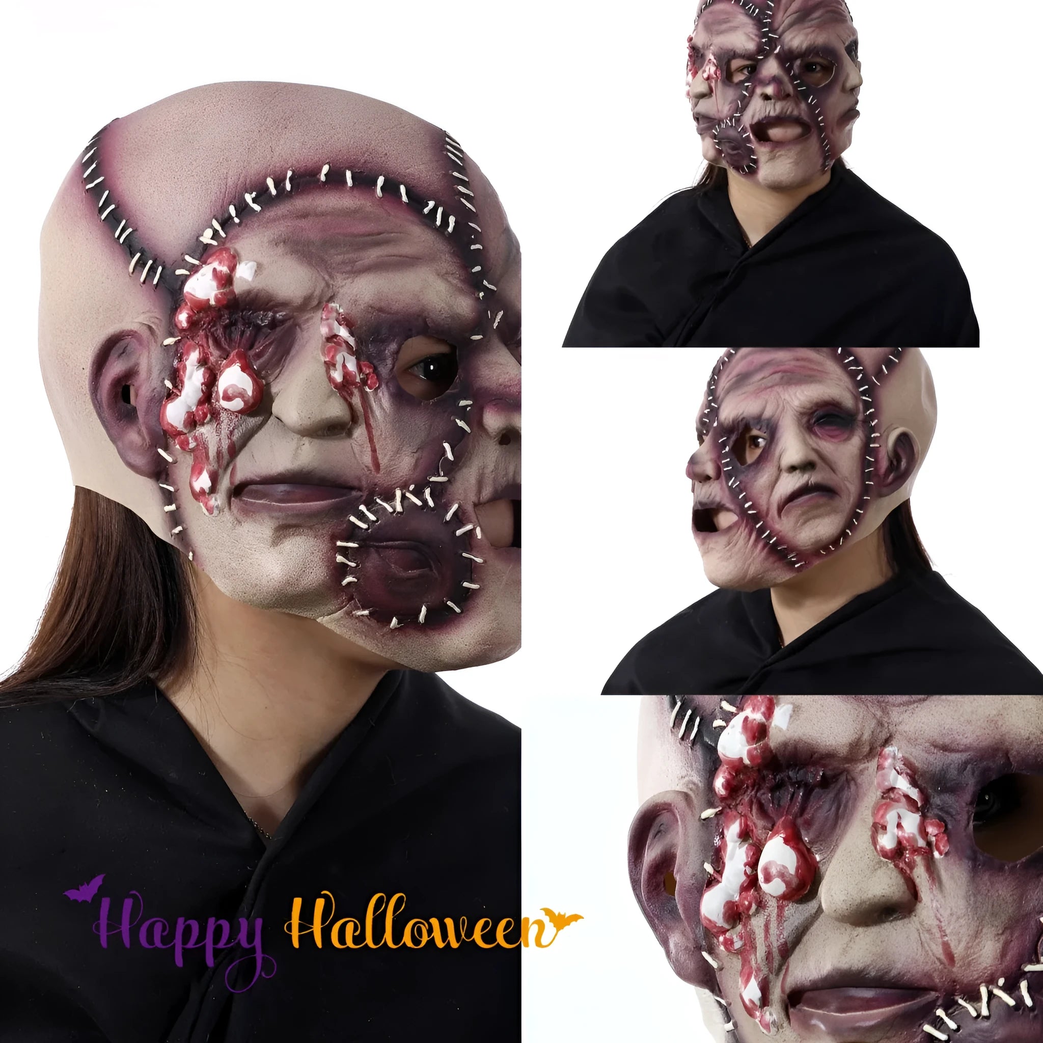 Three-sided grimace horror Halloween mask made from natural latex for adult costume parties