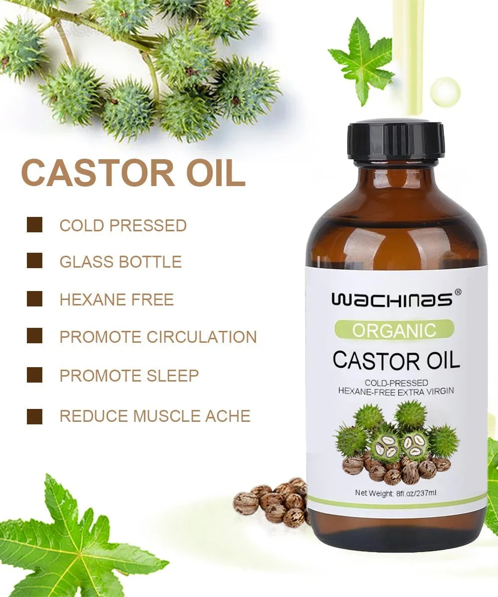 Organic cold pressed castor oil 237ml bottle for moisturising skin and hair