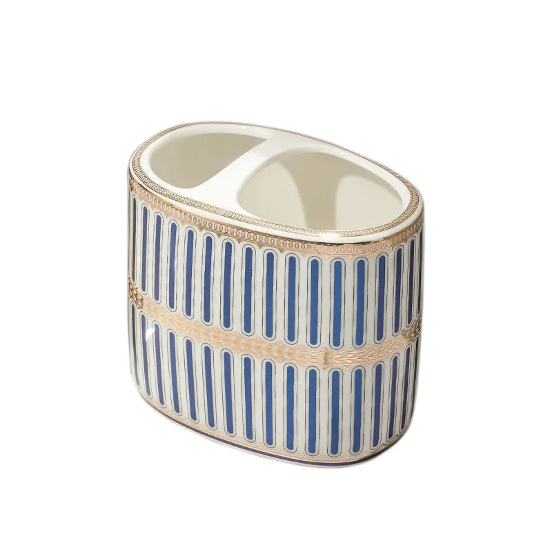 Ceramic toothbrush rack in household light luxury style with three colour options on a bathroom counter