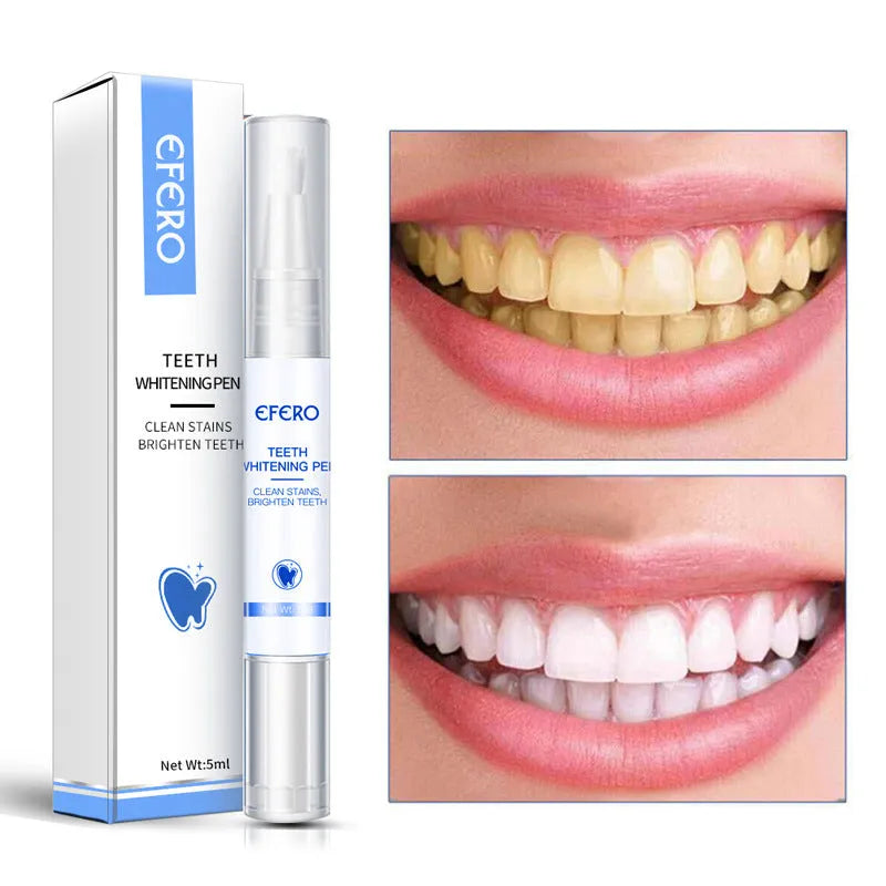 Teeth whitening pen with brush head and 5ml essence, 12.3cm length, for removing plaque and stains