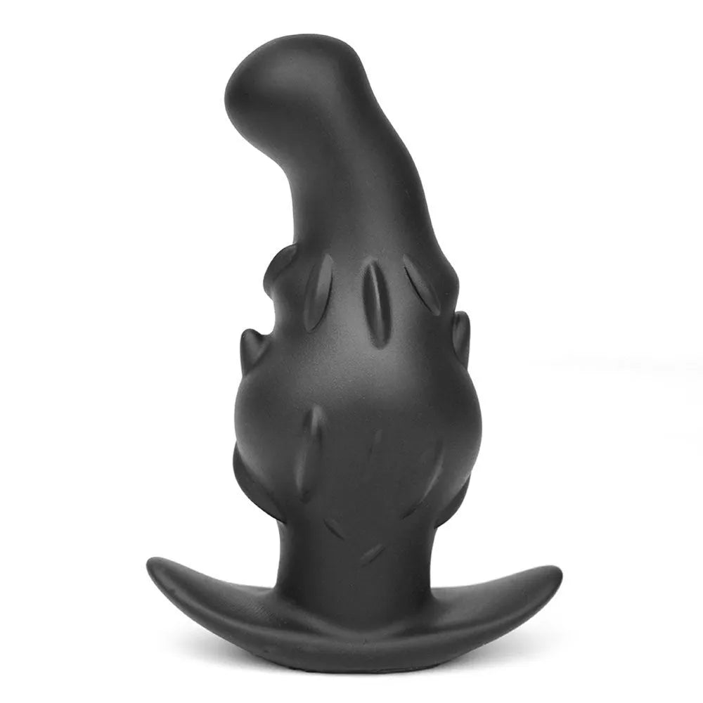 A purple unisex wearable masturbator made from liquid silicone, shown with size options S, M, L, XL.