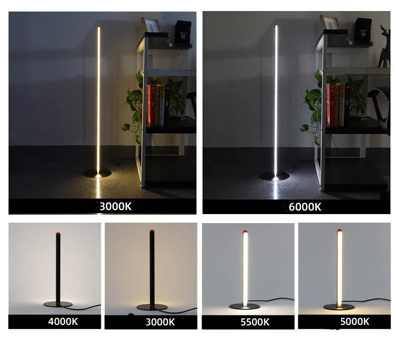 Simple vertical aluminium alloy floor lamp with LED light source on a modern stand.