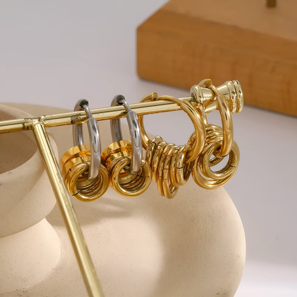 Gold tone stainless steel earrings with electroplated finish in unisex ins style design