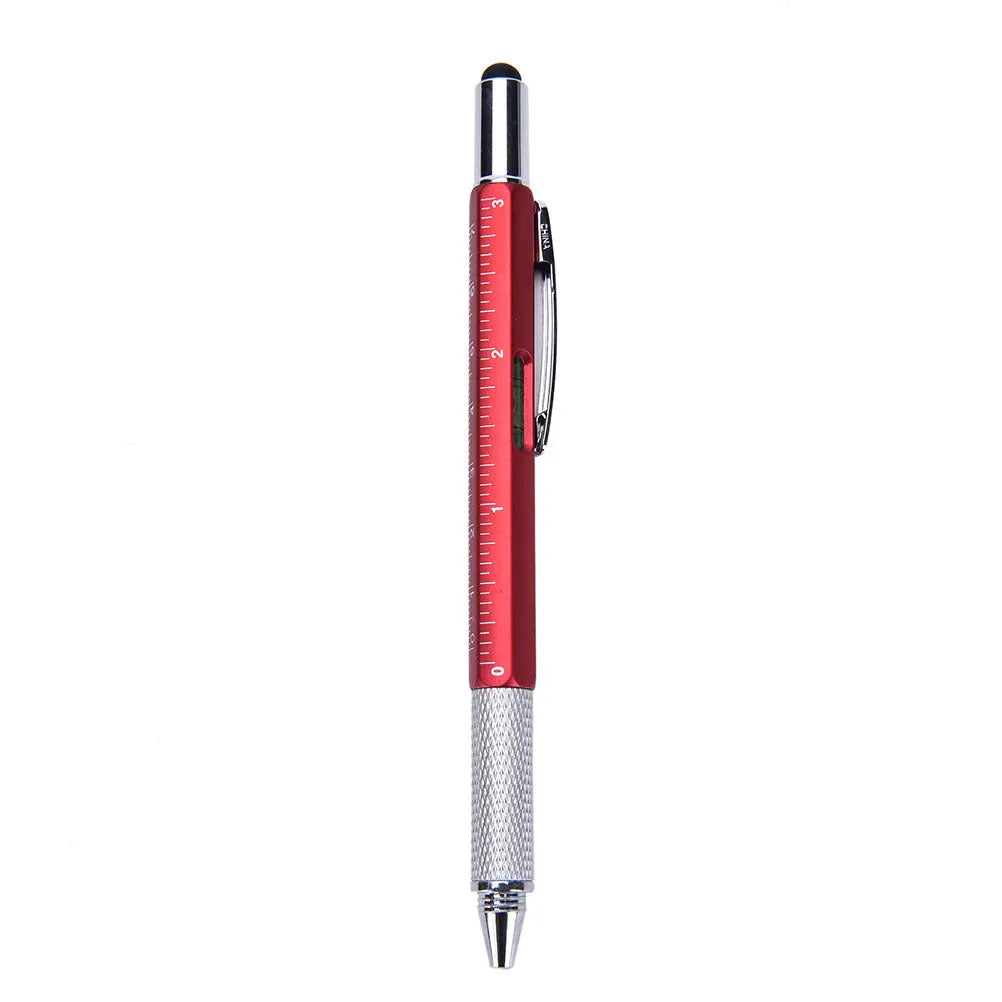 Multi-function 6 in 1 touch screen stylus ballpoint pen with spirit level and screwdrivers in black, blue, green, red, silver, yellow