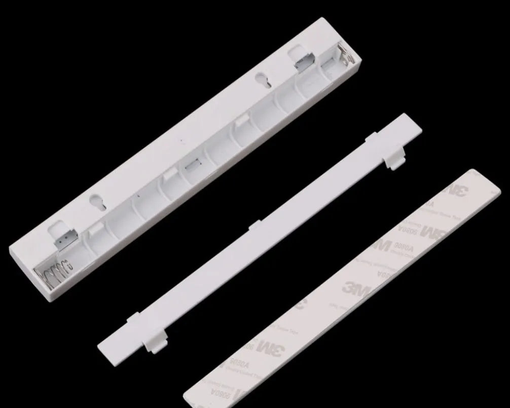 Silver aluminium LED strip light with magnetic backing for wardrobe and cupboard installation.