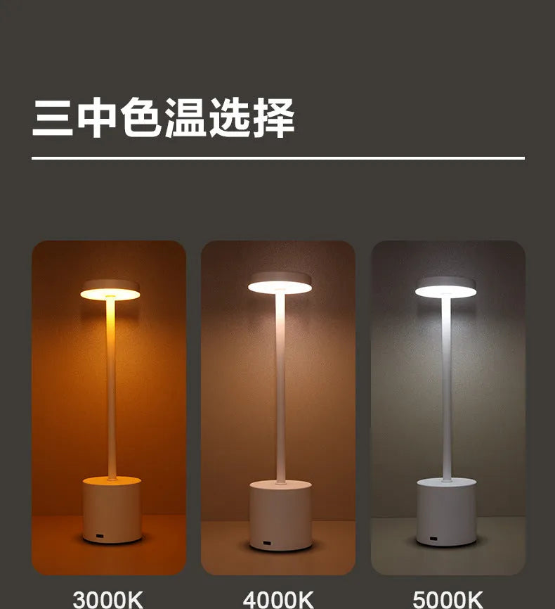 Modern minimalist iron LED table lamp with warm diffused glow, silver finish, I-shaped design