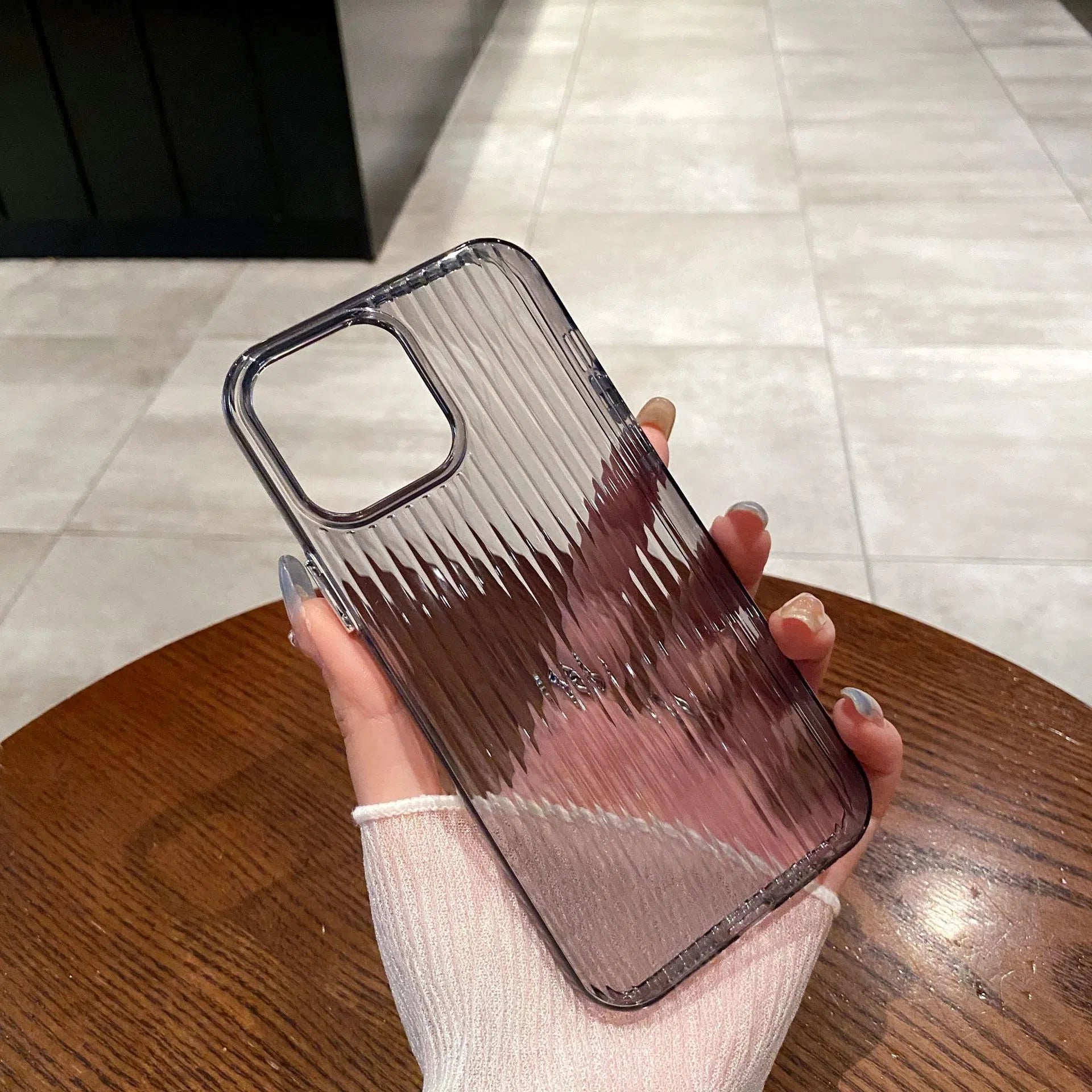 Ripple transparent phone soft case for iPhone 16 15 14 13 12 11 Pro Max Plus, anti-fingerprint, full coverage, black transparent