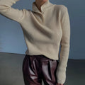 Women's retro breasted half turtleneck pullover sweater in spandex cotton blend fabric