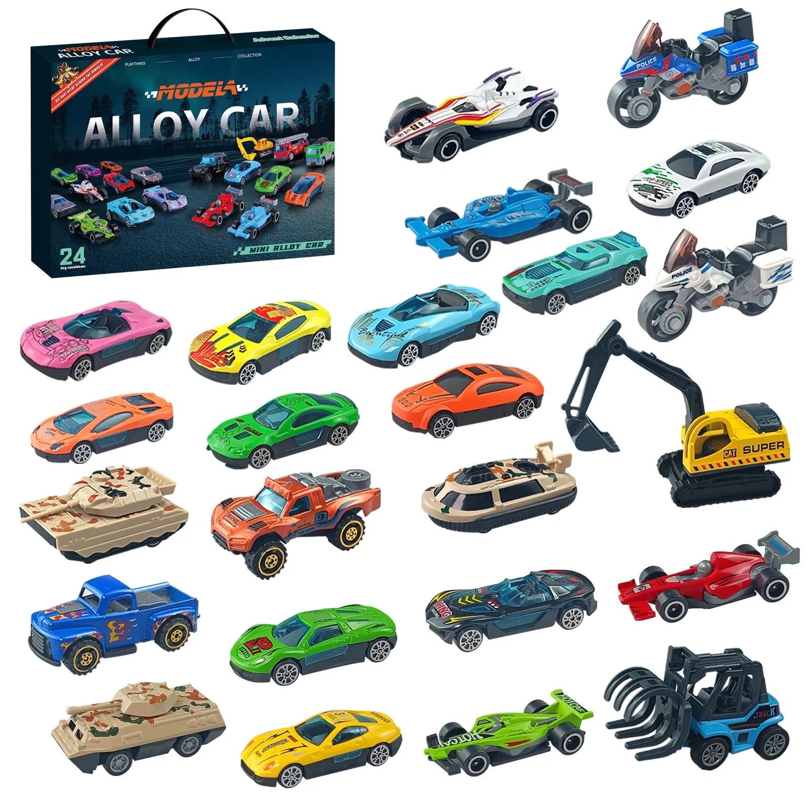 Christmas advent calendar blind box with 24 alloy car model toys, sliding function, colour SZ303, for children 4-6