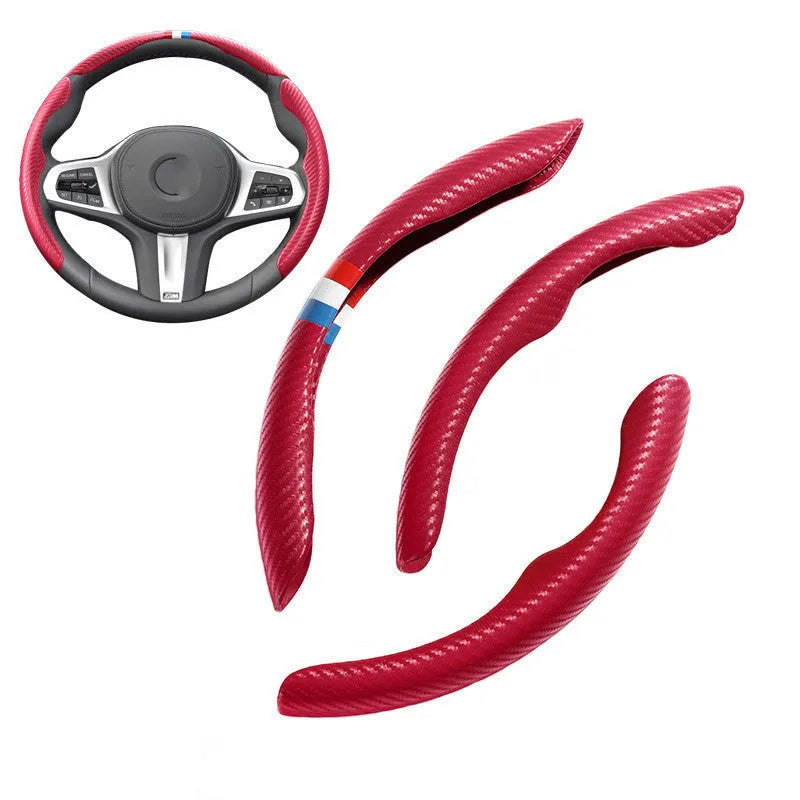 Carbon fibre steering wheel cover for BMW in sporty style with universal fit