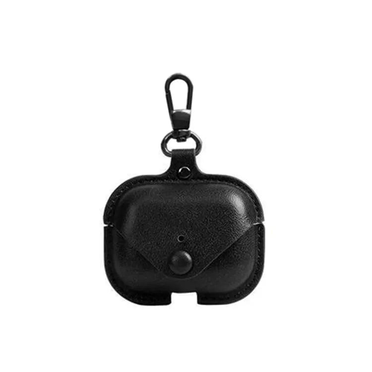 AirPods Pro protective leather sleeve in a cross-pattern PU material, showing car-line stitching detail.
