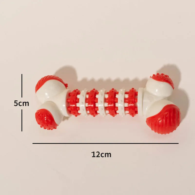 Blue bone-shaped interactive dog toy for small breeds with a treat compartment.