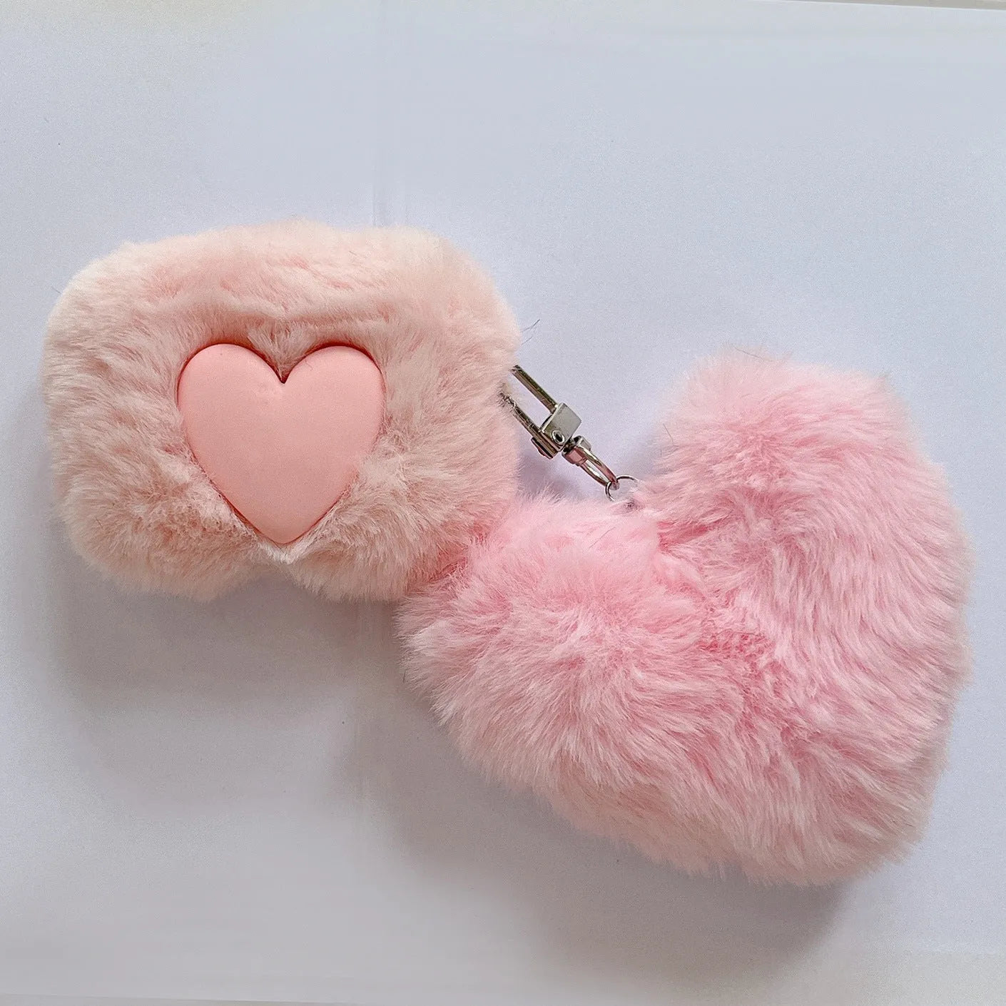 Plush loving heart TPU AirPods case in pink with soft shell and pendant
