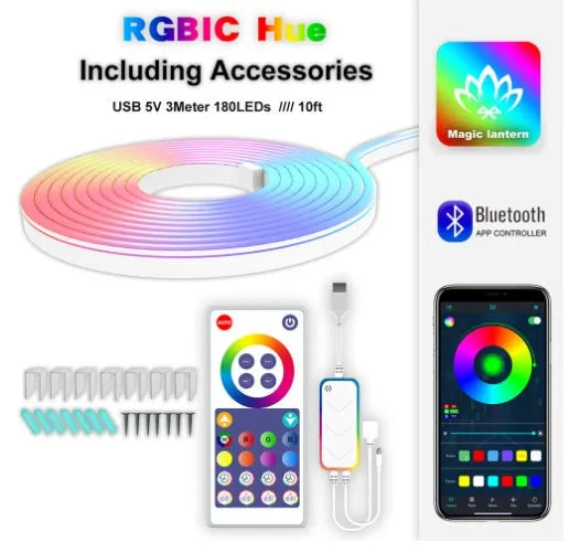3 metre RGB neon LED strip lights with remote control for indoor lighting