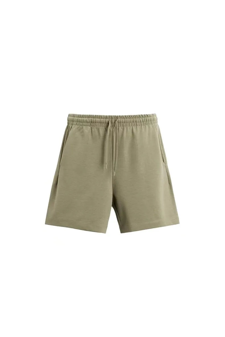 Loose fit double-sided cloth texture short sleeve top and matching shorts set in urban style