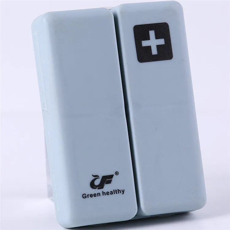 Four-color magnet 7-grid pill box in solid blue colour showing foldable covered design with seven compartments
