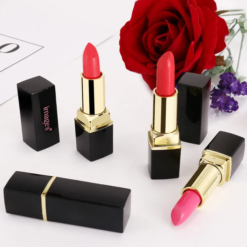 Moisturising lipstick lip gloss stick in 3.8g size, shown in a range of ten colours