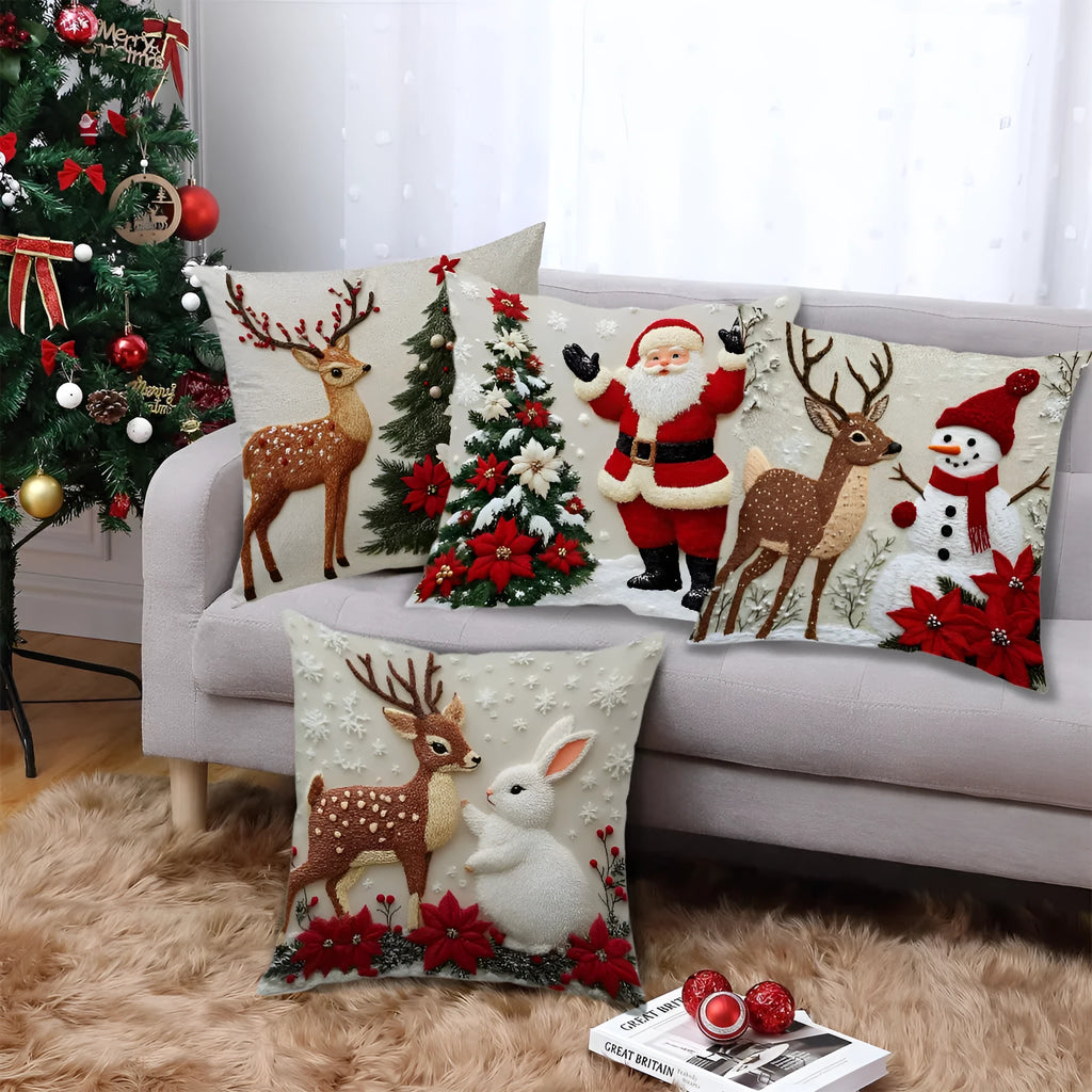 Christmas festival elk rabbit print linen pillow cover 45x45 cm for sofa decor