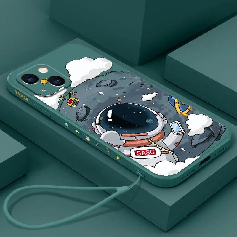 Rubik's Cube TPU phone case with side astronaut cartoon design for iPhone