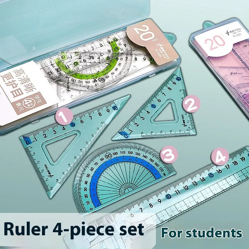Youpai transparent acrylic drawing ruler set showing square, protractor, and rulers for geometric drawing