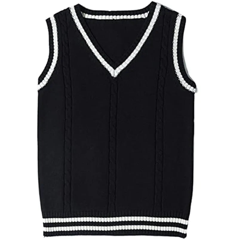 Women's V-neck striped knitted waistcoat sweater in acrylic fibre fabric available in multiple colours