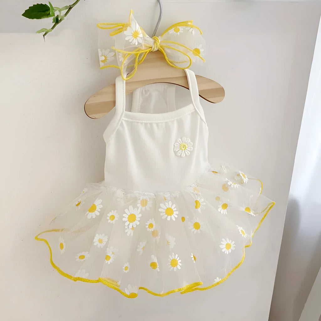 Yellow daisy print mesh dog summer clothes for small to extra large dogs