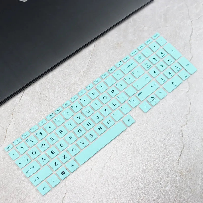 HP 15 silicone laptop protective cover in translucent mint fitted over fingerprint edition lid
