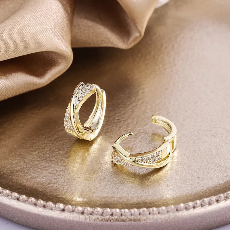 Geometric copper earrings with 14K yellow zircon-treated finish