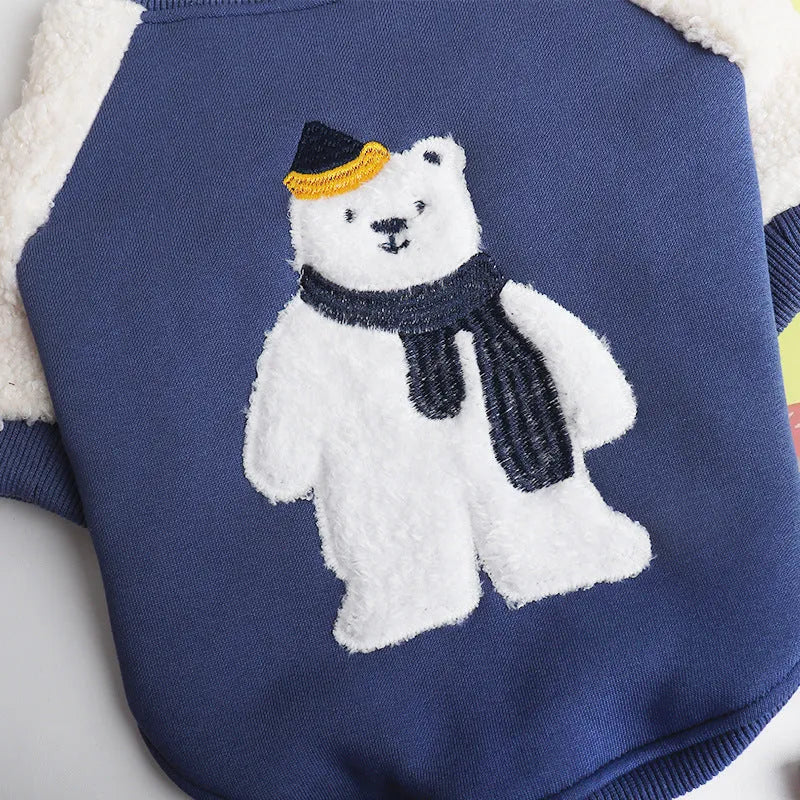 Dark blue cotton winter dog coat with thick fleece lining on a white background