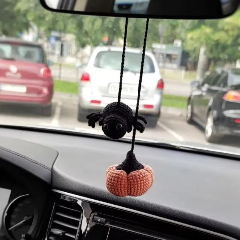 Plush hand-woven polyester automobile hanging ornament with cartoon style design on car dashboard