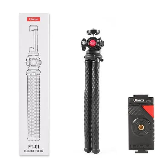Black flexible octopus tripod with mobile phone clip extended to 360mm.