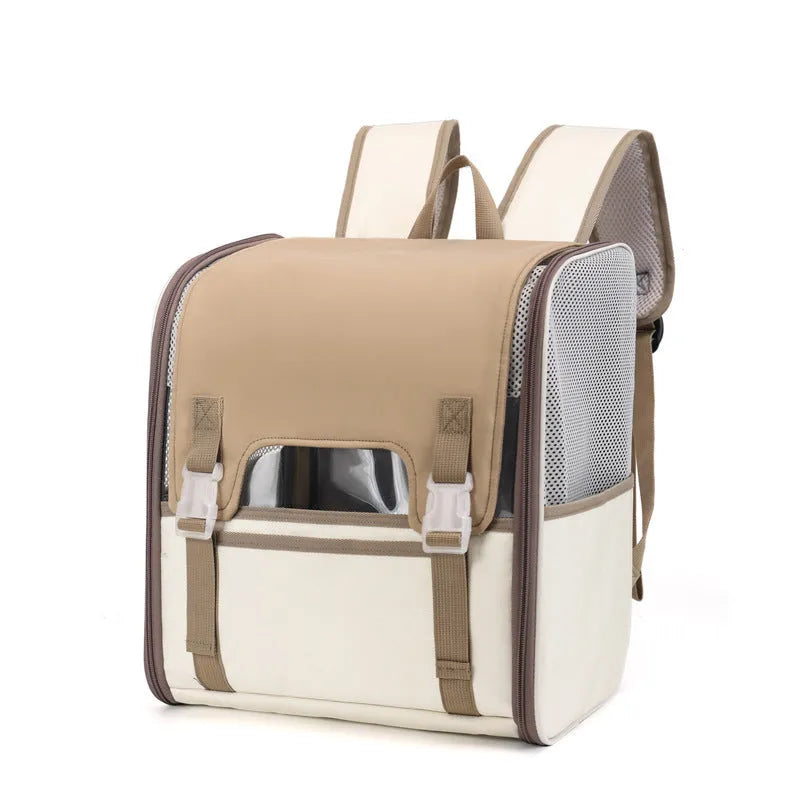 Cat out backpack in breathable nylon, folding pet carrier in solid colour for cats up to 6.5kg