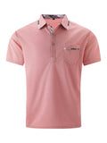 European and American lapel polo shirt with bird eye cloth fabric, asymmetric dot pattern, short sleeves, available in black