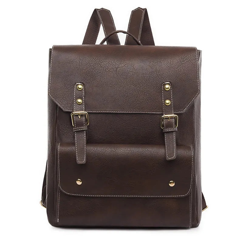 Korean style retro backpack in soft PU material showing ventilation features and available colour options