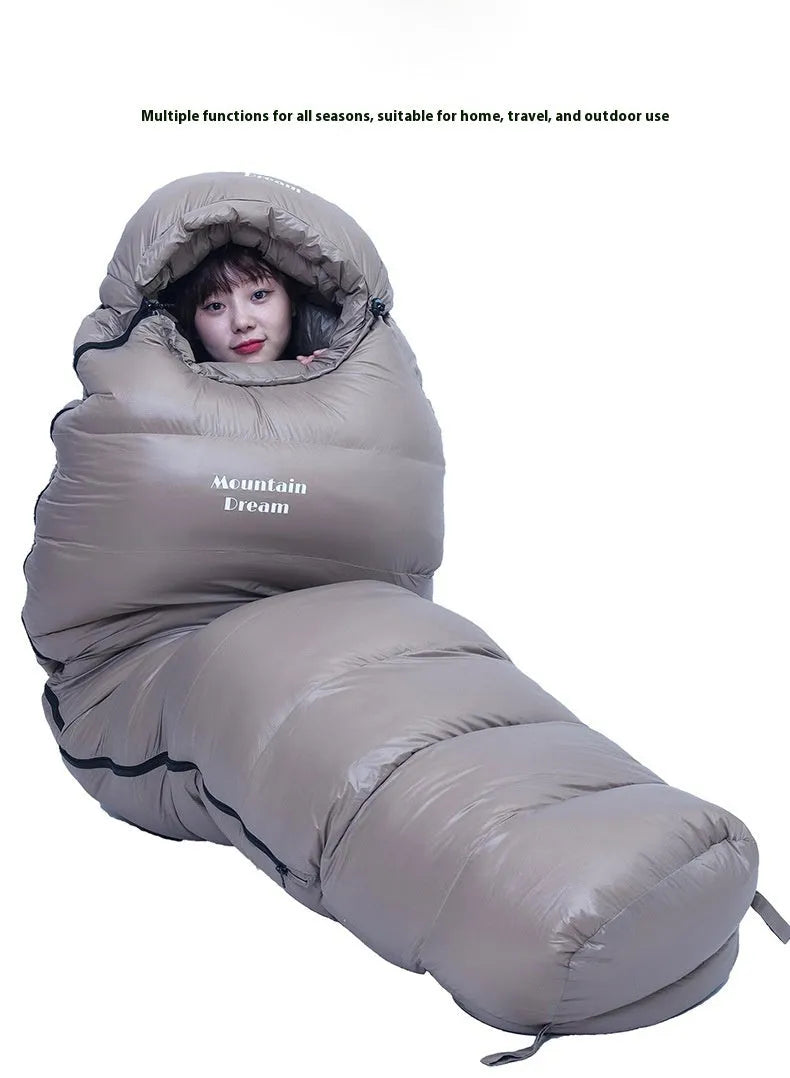 Ultralight mummy down-filled sleeping bag for adults, 400T nylon shell, white duck down fill, 210x80x50cm